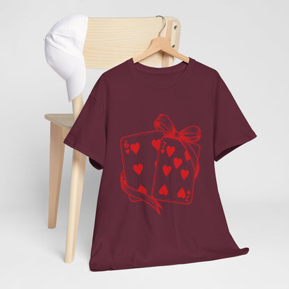 Playing Cards Heart Tee – Red 6 & 7 of Hearts Graphic T-Shirt, Romantic Gift for Card & Poker Lovers