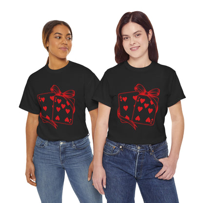 Playing Cards Heart Tee – Red 6 & 7 of Hearts Graphic T-Shirt, Romantic Gift for Card & Poker Lovers