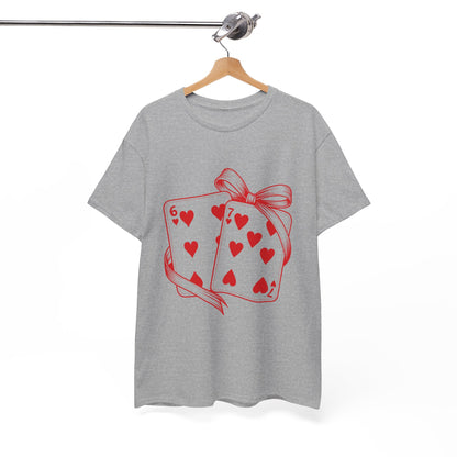Playing Cards Heart Tee – Red 6 & 7 of Hearts Graphic T-Shirt, Romantic Gift for Card & Poker Lovers