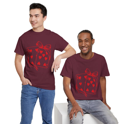Playing Cards Heart Tee – Red 6 & 7 of Hearts Graphic T-Shirt, Romantic Gift for Card & Poker Lovers