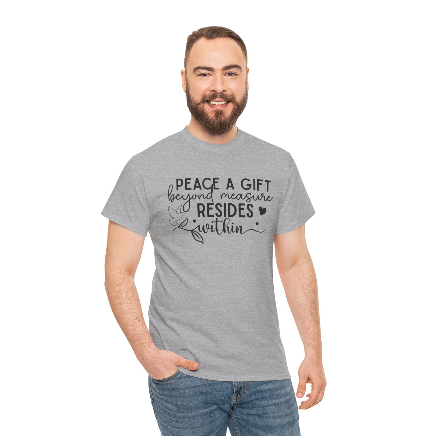 Peace A Gift T-Shirt – Inspirational Dove Graphic Tee with “Peace a Gift Beyond Measure Resides Within” Quote