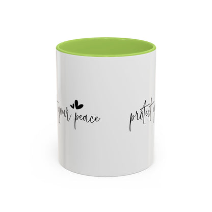 Protect Your Peace Accent Coffee Mug | Inspirational Ceramic Mug 11oz 15oz | Mental Health Gift | Self Care Coffee Cup | Mindfulness Mug
