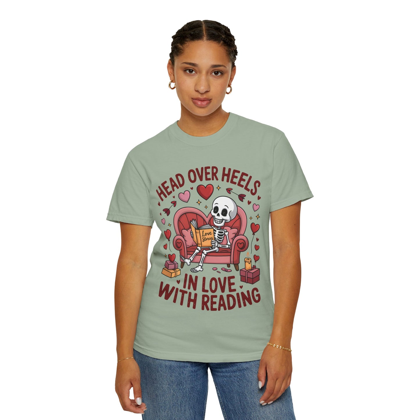 Head Over Heels In Love With Reading Skeleton T-Shirt | Book Lover Gift | Bookworm Shirt | Reading Lover Tee | Librarian Gift | Literary Tee