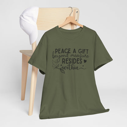 Peace A Gift T-Shirt – Inspirational Dove Graphic Tee with “Peace a Gift Beyond Measure Resides Within” Quote