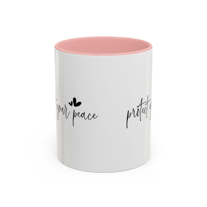 Protect Your Peace Accent Coffee Mug | Inspirational Ceramic Mug 11oz 15oz | Mental Health Gift | Self Care Coffee Cup | Mindfulness Mug