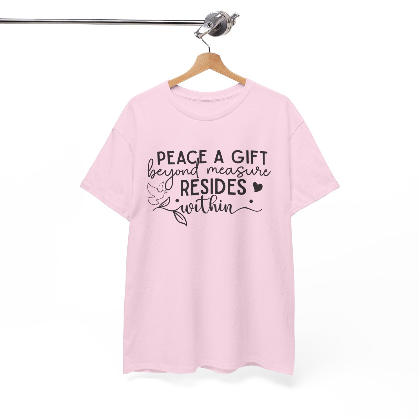 Peace A Gift T-Shirt – Inspirational Dove Graphic Tee with “Peace a Gift Beyond Measure Resides Within” Quote