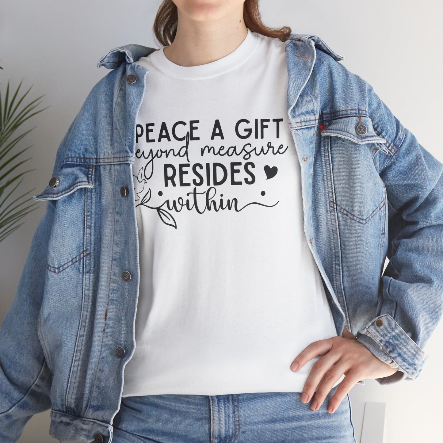 Peace A Gift T-Shirt – Inspirational Dove Graphic Tee with “Peace a Gift Beyond Measure Resides Within” Quote