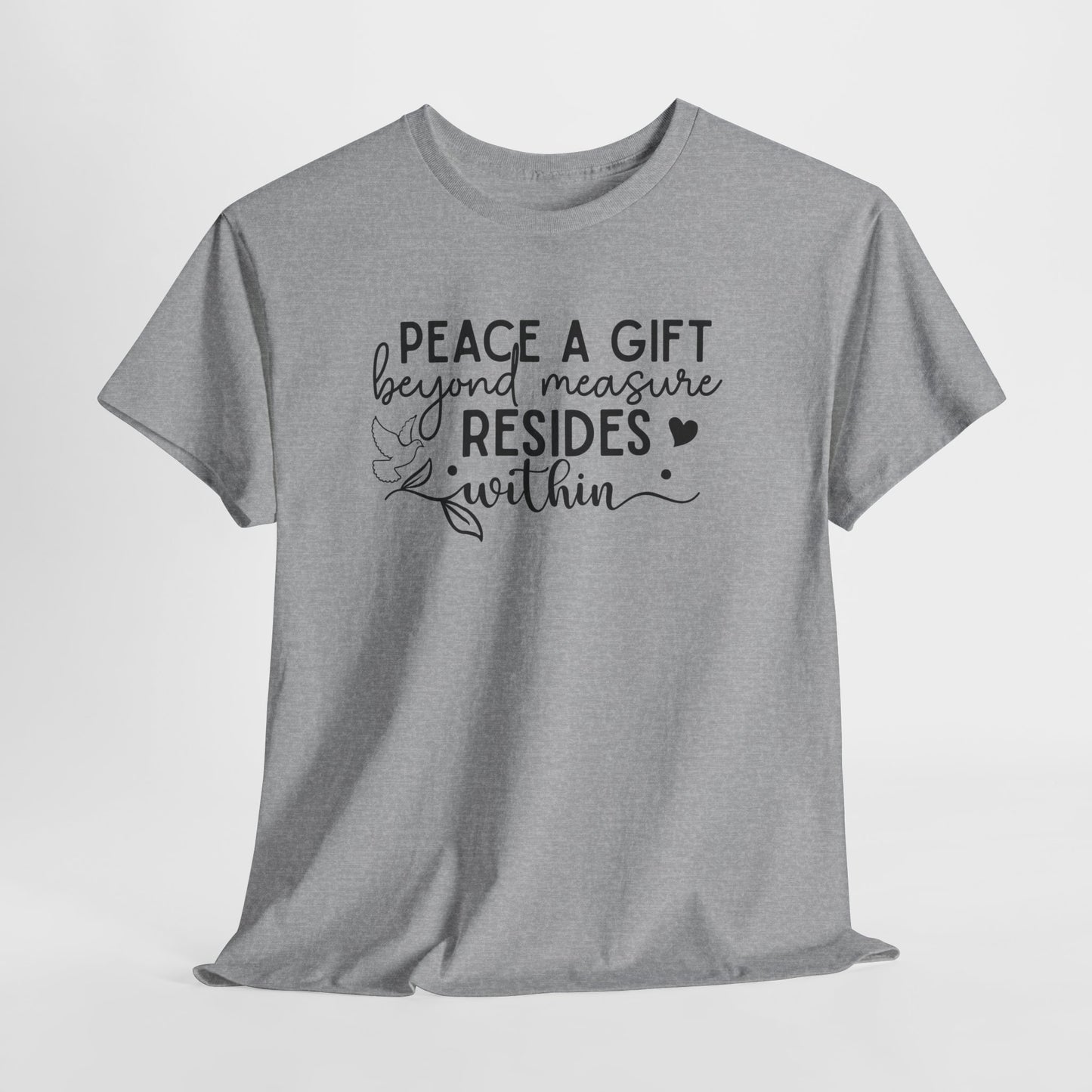 Peace A Gift T-Shirt – Inspirational Dove Graphic Tee with “Peace a Gift Beyond Measure Resides Within” Quote