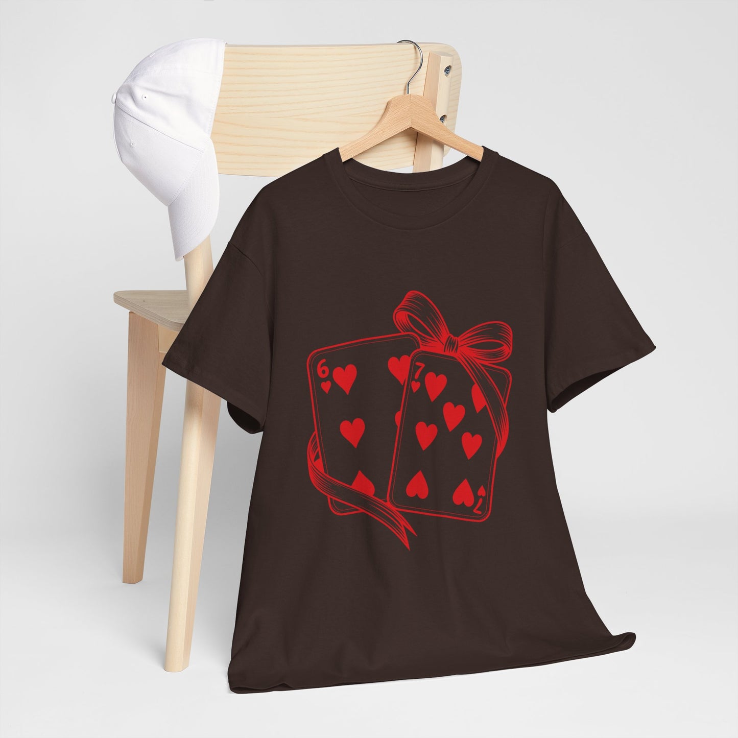 Playing Cards Heart Tee – Red 6 & 7 of Hearts Graphic T-Shirt, Romantic Gift for Card & Poker Lovers