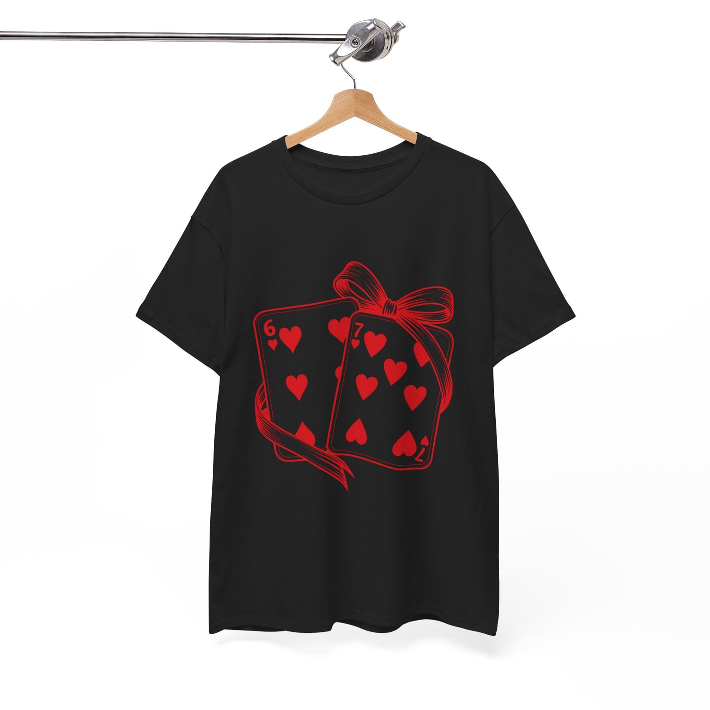 Playing Cards Heart Tee – Red 6 & 7 of Hearts Graphic T-Shirt, Romantic Gift for Card & Poker Lovers