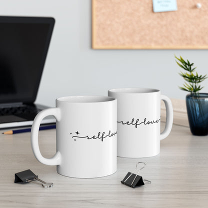 Self Love Ceramic Mug — Minimalist Script Motivational Coffee Cup (11oz, 15oz)