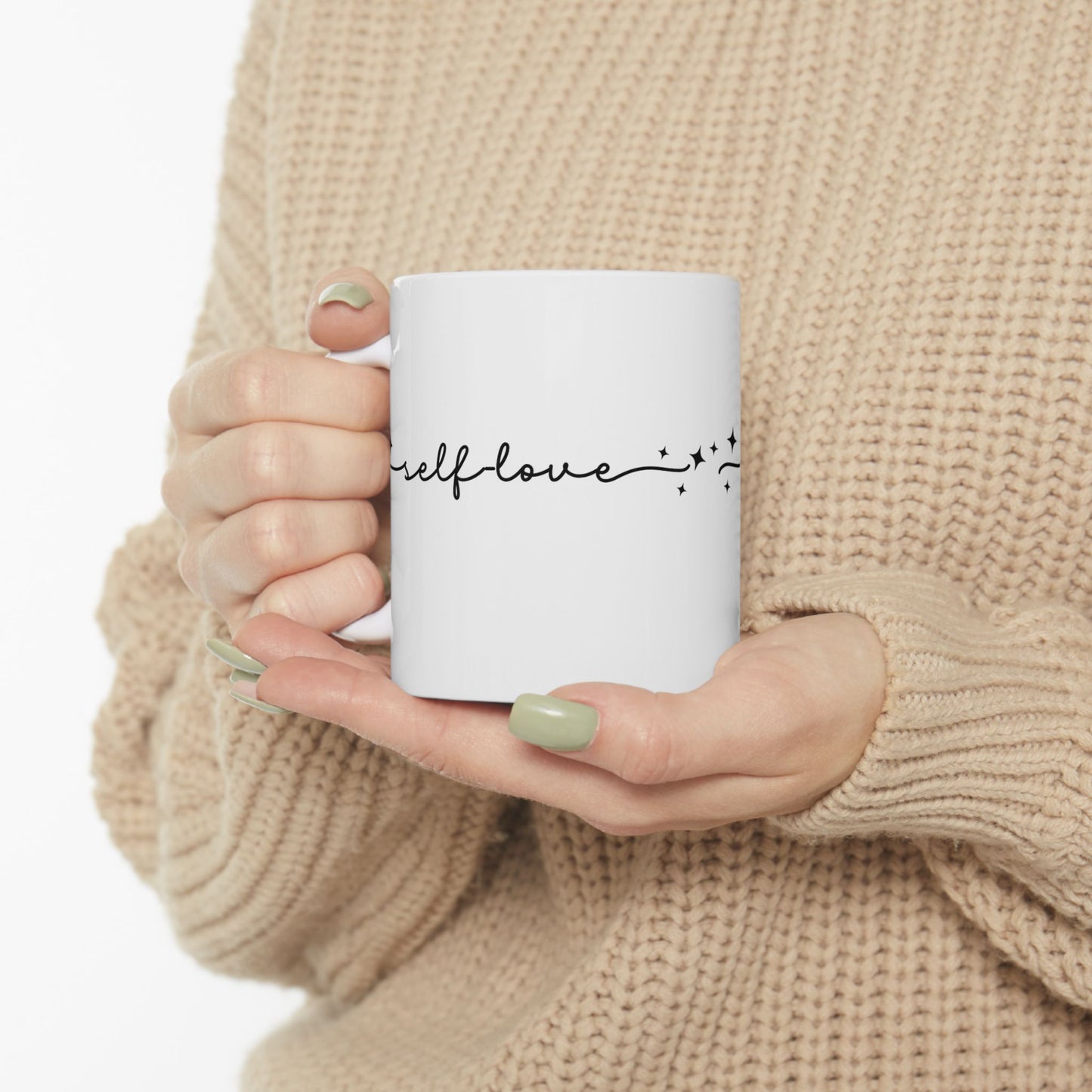 Self Love Ceramic Mug — Minimalist Script Motivational Coffee Cup (11oz, 15oz)