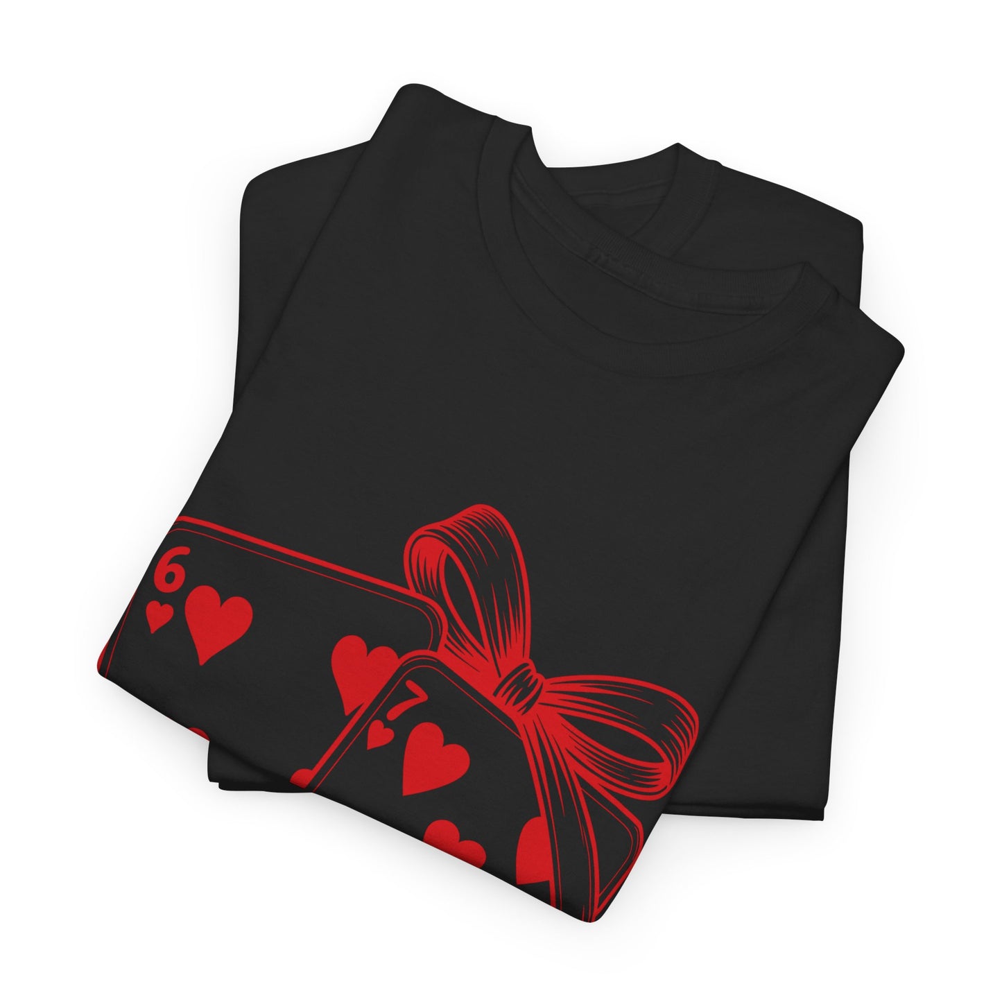 Playing Cards Heart Tee – Red 6 & 7 of Hearts Graphic T-Shirt, Romantic Gift for Card & Poker Lovers