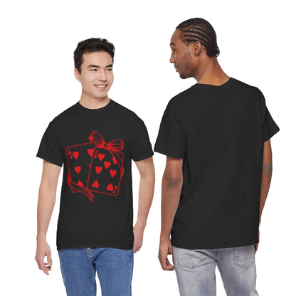 Playing Cards Heart Tee – Red 6 & 7 of Hearts Graphic T-Shirt, Romantic Gift for Card & Poker Lovers