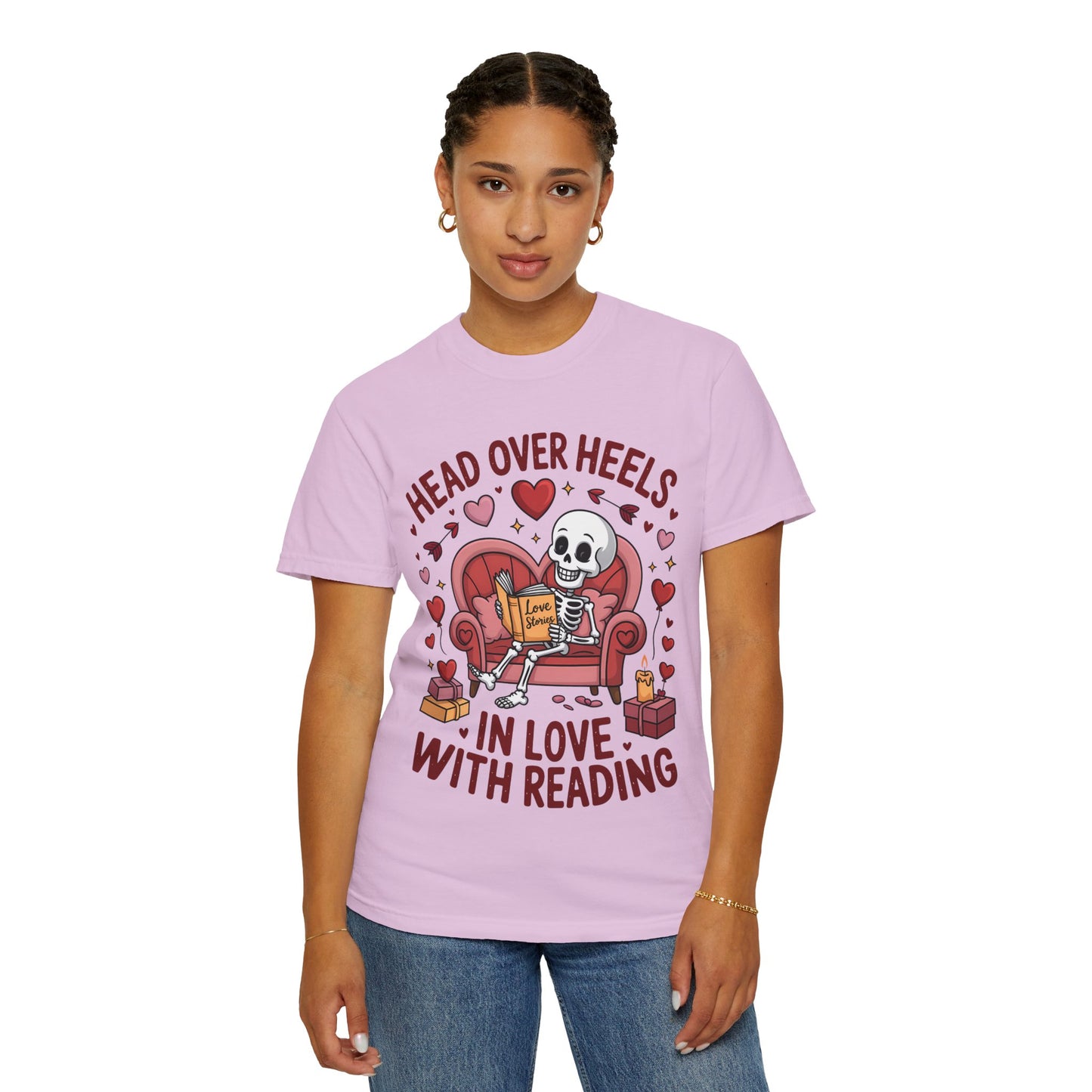 Head Over Heels In Love With Reading Skeleton T-Shirt | Book Lover Gift | Bookworm Shirt | Reading Lover Tee | Librarian Gift | Literary Tee