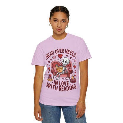 Head Over Heels In Love With Reading Skeleton T-Shirt | Book Lover Gift | Bookworm Shirt | Reading Lover Tee | Librarian Gift | Literary Tee