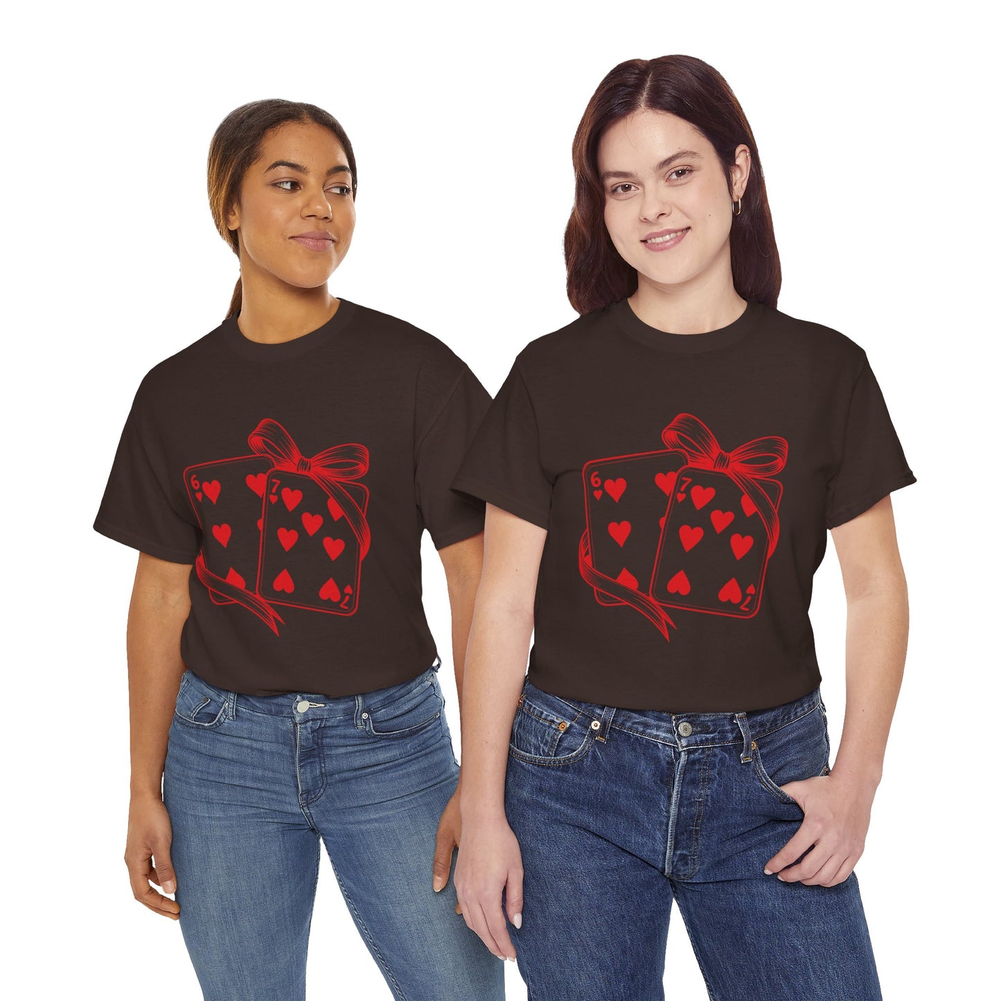 Playing Cards Heart Tee – Red 6 & 7 of Hearts Graphic T-Shirt, Romantic Gift for Card & Poker Lovers