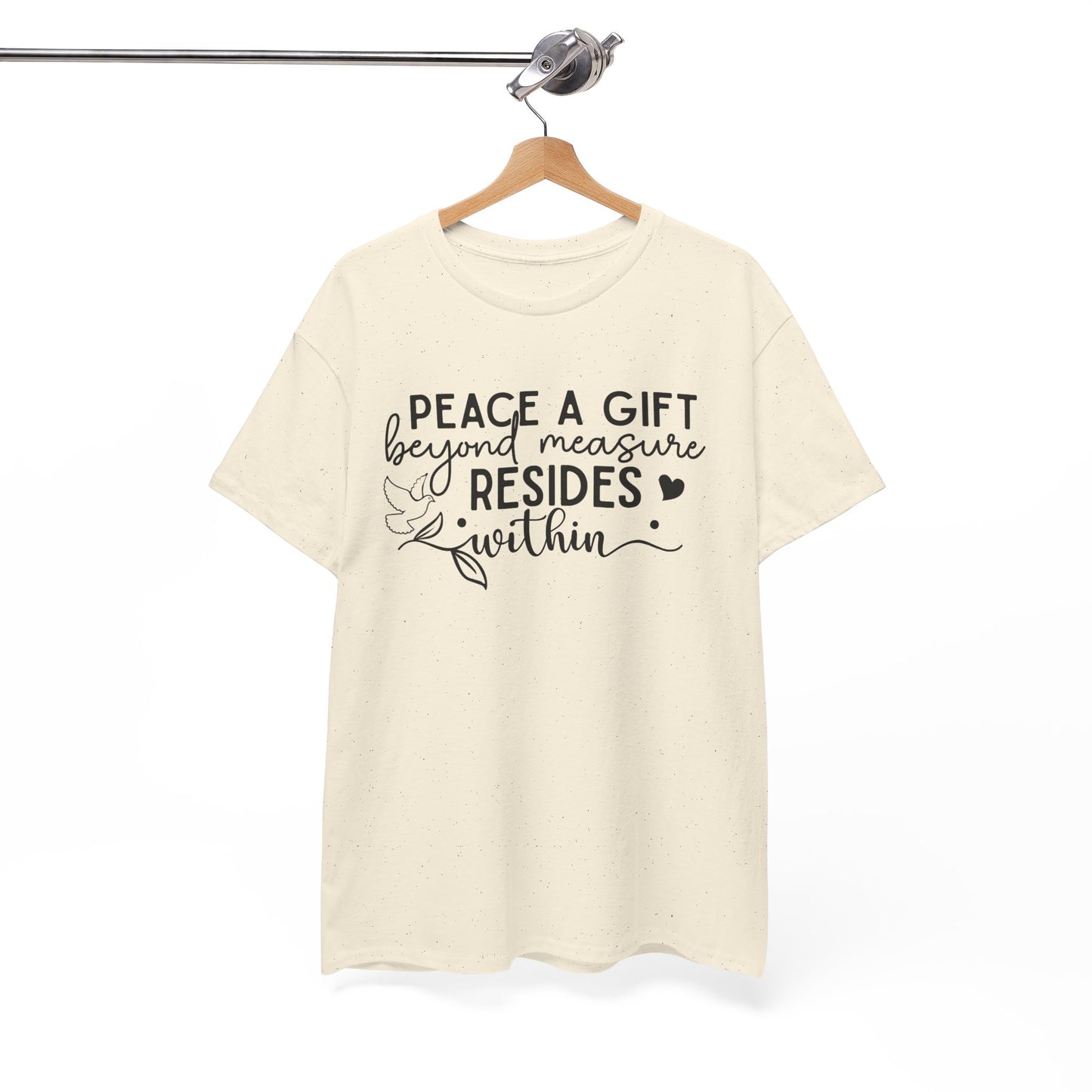 Peace A Gift T-Shirt – Inspirational Dove Graphic Tee with “Peace a Gift Beyond Measure Resides Within” Quote
