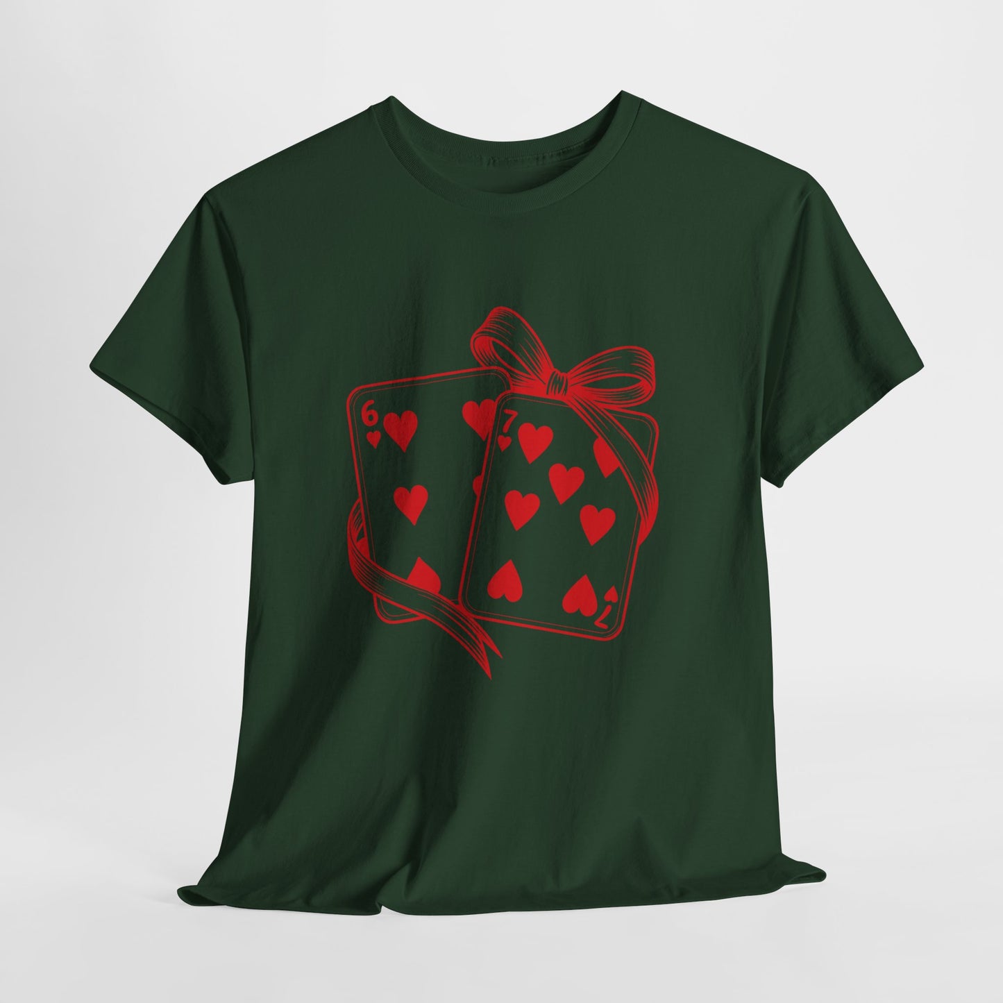 Playing Cards Heart Tee – Red 6 & 7 of Hearts Graphic T-Shirt, Romantic Gift for Card & Poker Lovers