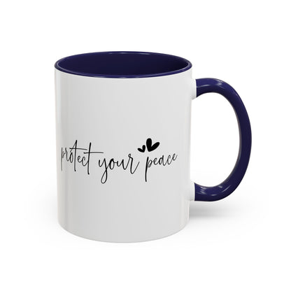 Protect Your Peace Accent Coffee Mug | Inspirational Ceramic Mug 11oz 15oz | Mental Health Gift | Self Care Coffee Cup | Mindfulness Mug