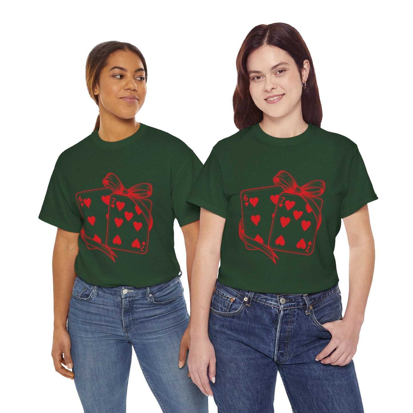 Playing Cards Heart Tee – Red 6 & 7 of Hearts Graphic T-Shirt, Romantic Gift for Card & Poker Lovers