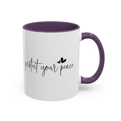 Protect Your Peace Accent Coffee Mug | Inspirational Ceramic Mug 11oz 15oz | Mental Health Gift | Self Care Coffee Cup | Mindfulness Mug