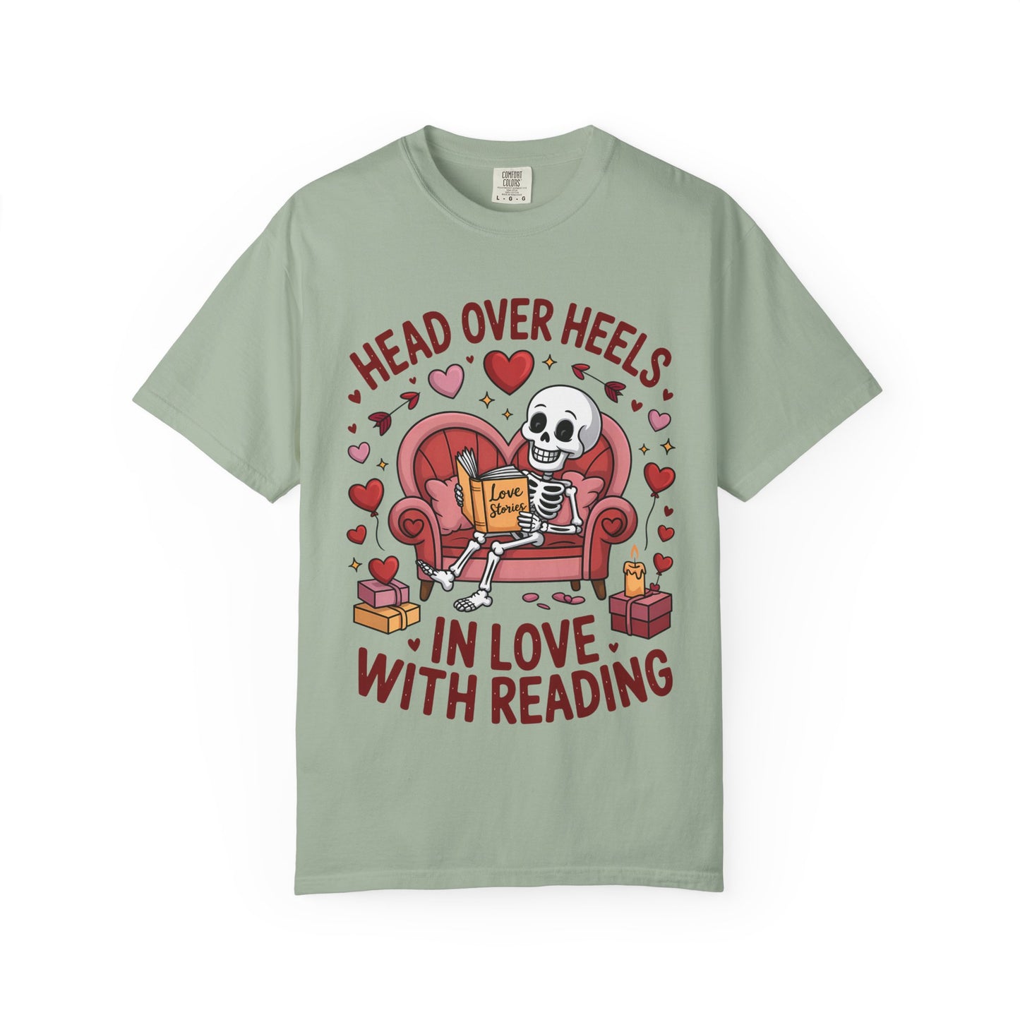 Head Over Heels In Love With Reading Skeleton T-Shirt | Book Lover Gift | Bookworm Shirt | Reading Lover Tee | Librarian Gift | Literary Tee