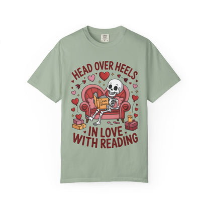 Head Over Heels In Love With Reading Skeleton T-Shirt | Book Lover Gift | Bookworm Shirt | Reading Lover Tee | Librarian Gift | Literary Tee