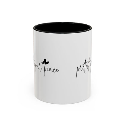 Protect Your Peace Accent Coffee Mug | Inspirational Ceramic Mug 11oz 15oz | Mental Health Gift | Self Care Coffee Cup | Mindfulness Mug