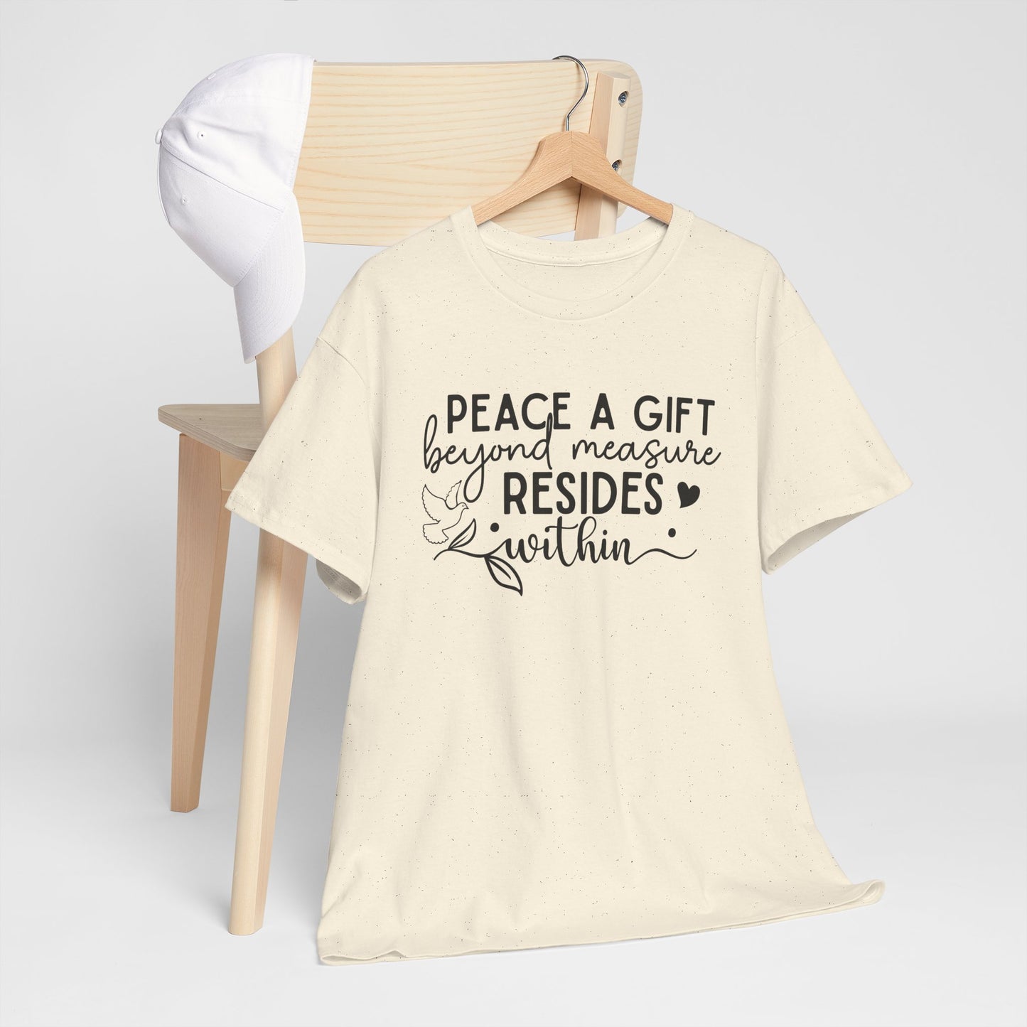 Peace A Gift T-Shirt – Inspirational Dove Graphic Tee with “Peace a Gift Beyond Measure Resides Within” Quote