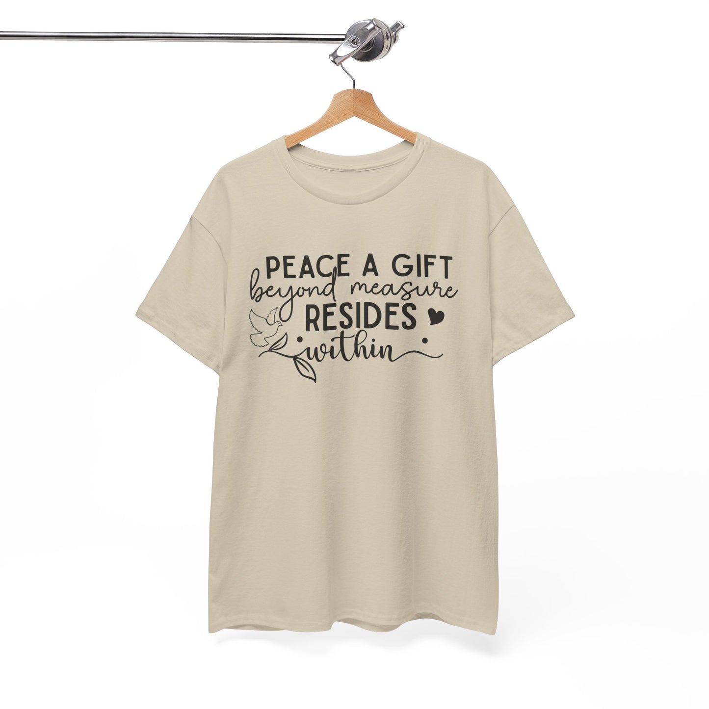 Peace A Gift T-Shirt – Inspirational Dove Graphic Tee with “Peace a Gift Beyond Measure Resides Within” Quote