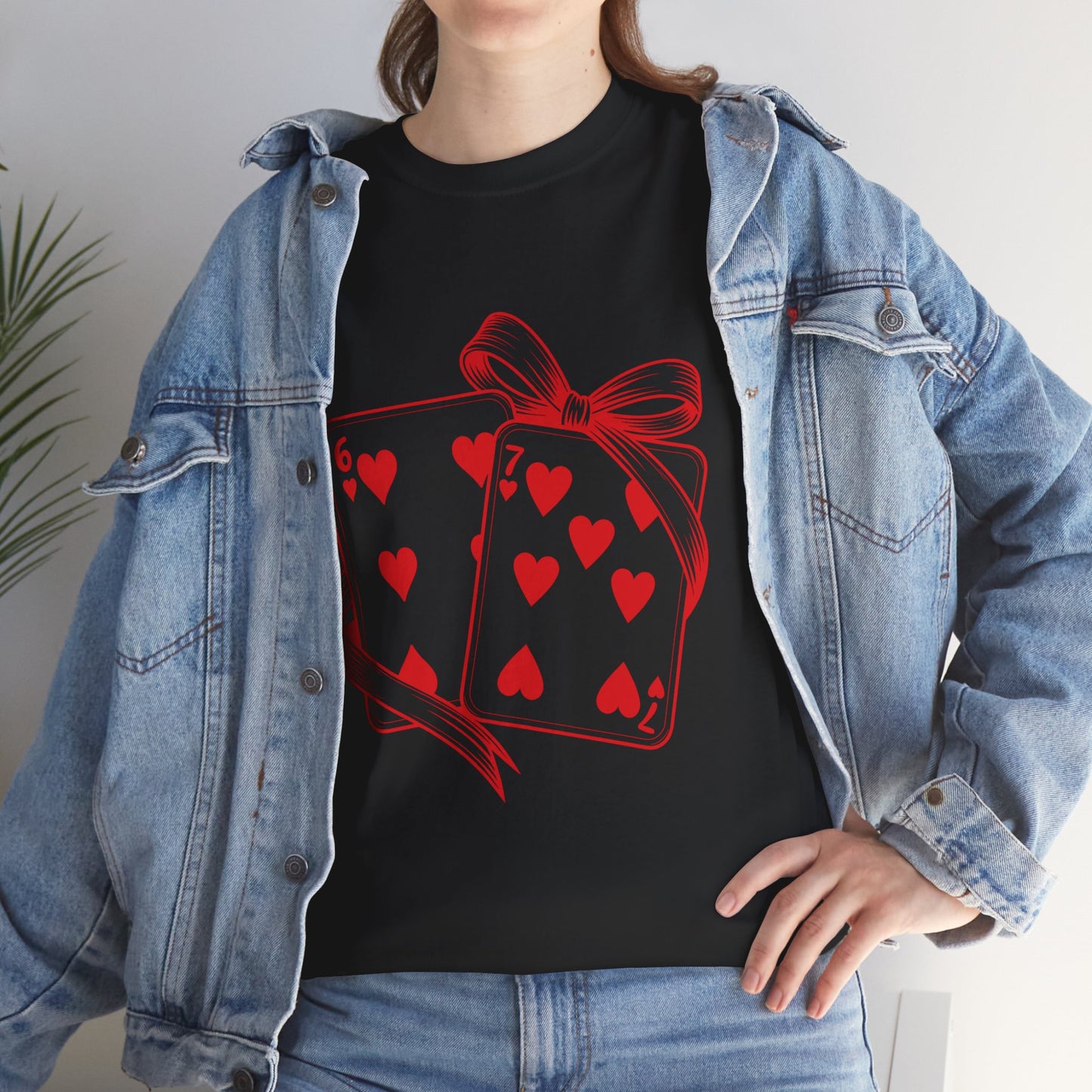Playing Cards Heart Tee – Red 6 & 7 of Hearts Graphic T-Shirt, Romantic Gift for Card & Poker Lovers