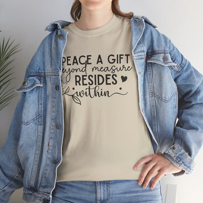 Peace A Gift T-Shirt – Inspirational Dove Graphic Tee with “Peace a Gift Beyond Measure Resides Within” Quote