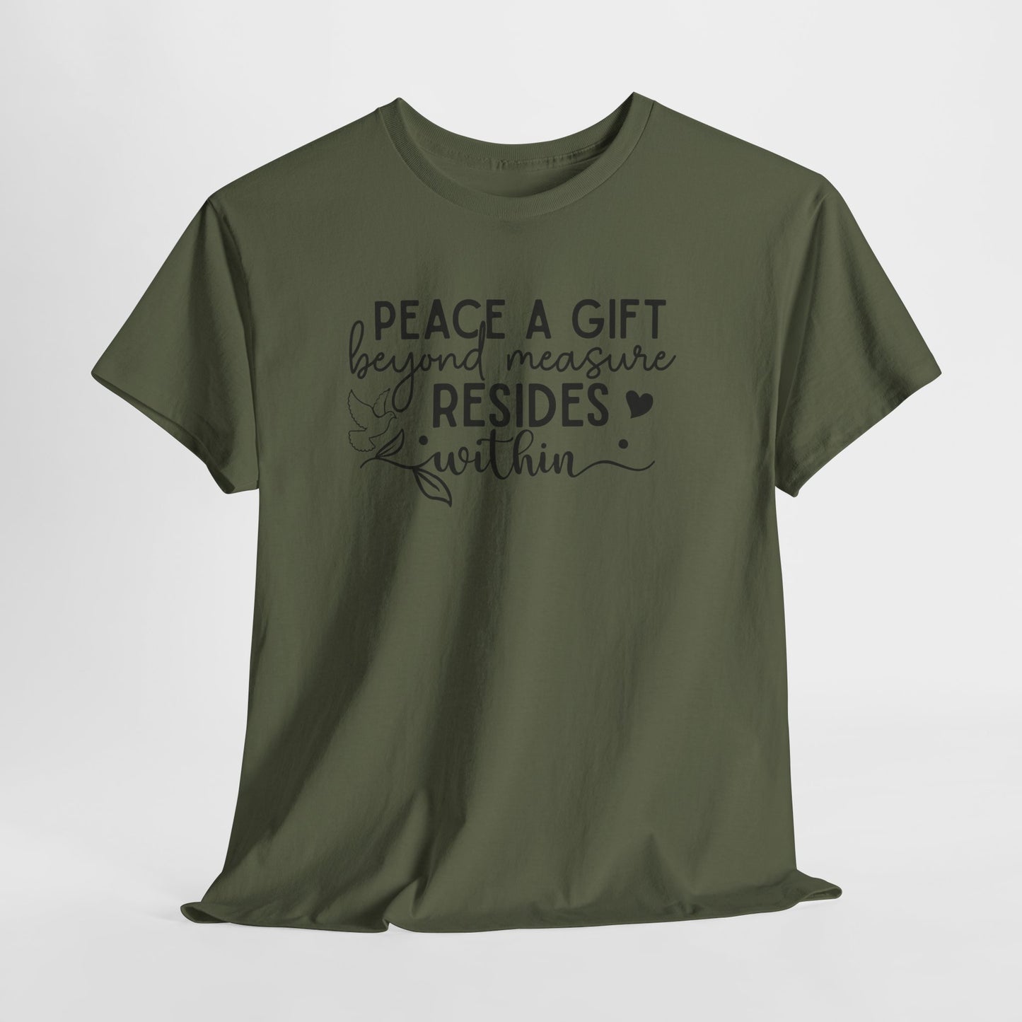 Peace A Gift T-Shirt – Inspirational Dove Graphic Tee with “Peace a Gift Beyond Measure Resides Within” Quote