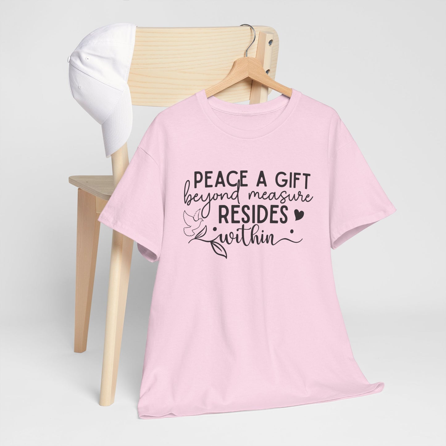 Peace A Gift T-Shirt – Inspirational Dove Graphic Tee with “Peace a Gift Beyond Measure Resides Within” Quote