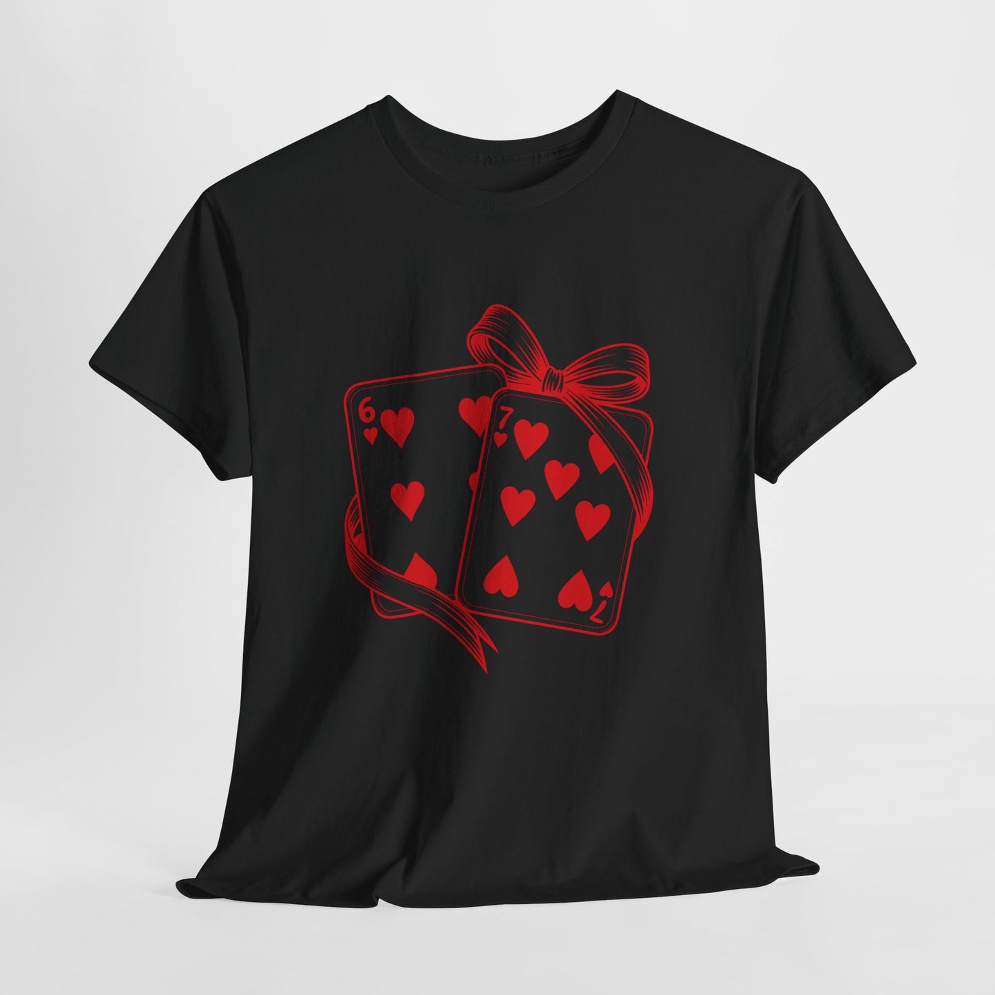 Playing Cards Heart Tee – Red 6 & 7 of Hearts Graphic T-Shirt, Romantic Gift for Card & Poker Lovers