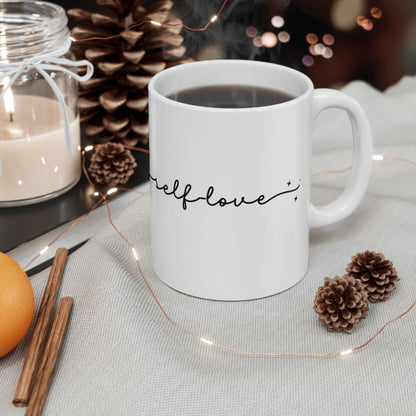 Self Love Ceramic Mug — Minimalist Script Motivational Coffee Cup (11oz, 15oz)