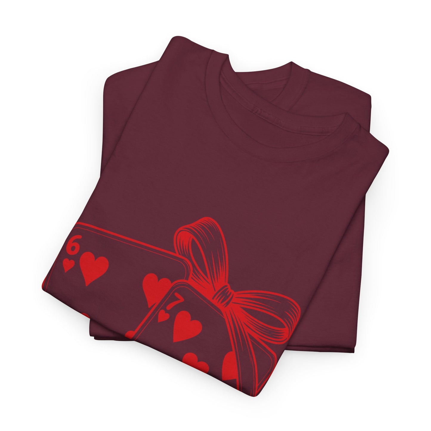 Playing Cards Heart Tee – Red 6 & 7 of Hearts Graphic T-Shirt, Romantic Gift for Card & Poker Lovers
