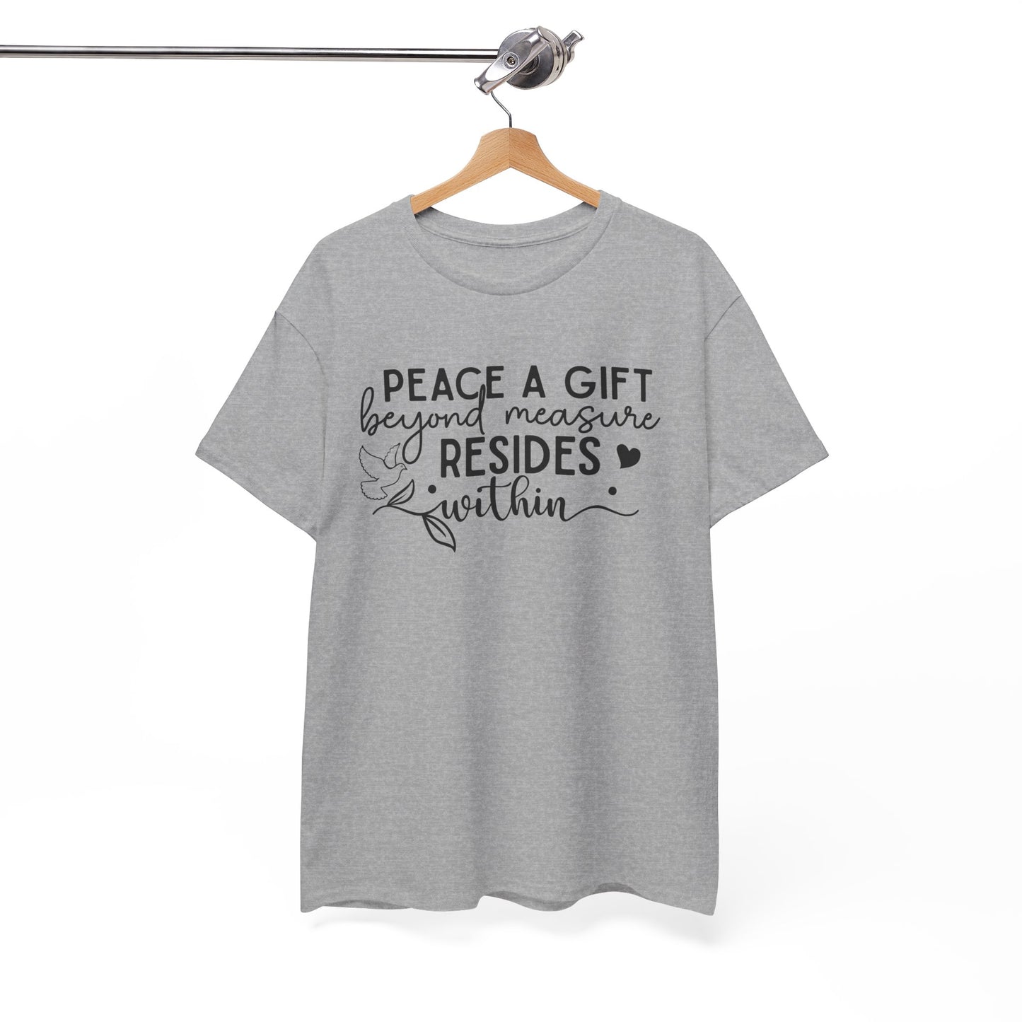 Peace A Gift T-Shirt – Inspirational Dove Graphic Tee with “Peace a Gift Beyond Measure Resides Within” Quote