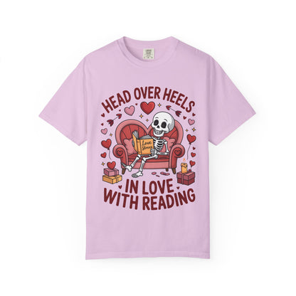 Head Over Heels In Love With Reading Skeleton T-Shirt | Book Lover Gift | Bookworm Shirt | Reading Lover Tee | Librarian Gift | Literary Tee