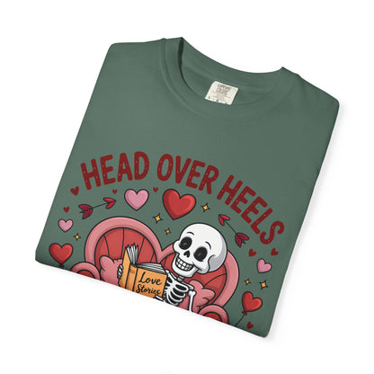 Head Over Heels In Love With Reading Skeleton T-Shirt | Book Lover Gift | Bookworm Shirt | Reading Lover Tee | Librarian Gift | Literary Tee