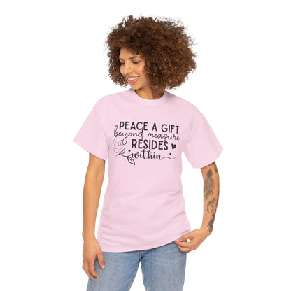 Peace A Gift T-Shirt – Inspirational Dove Graphic Tee with “Peace a Gift Beyond Measure Resides Within” Quote