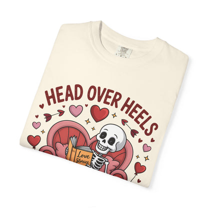 Head Over Heels In Love With Reading Skeleton T-Shirt | Book Lover Gift | Bookworm Shirt | Reading Lover Tee | Librarian Gift | Literary Tee