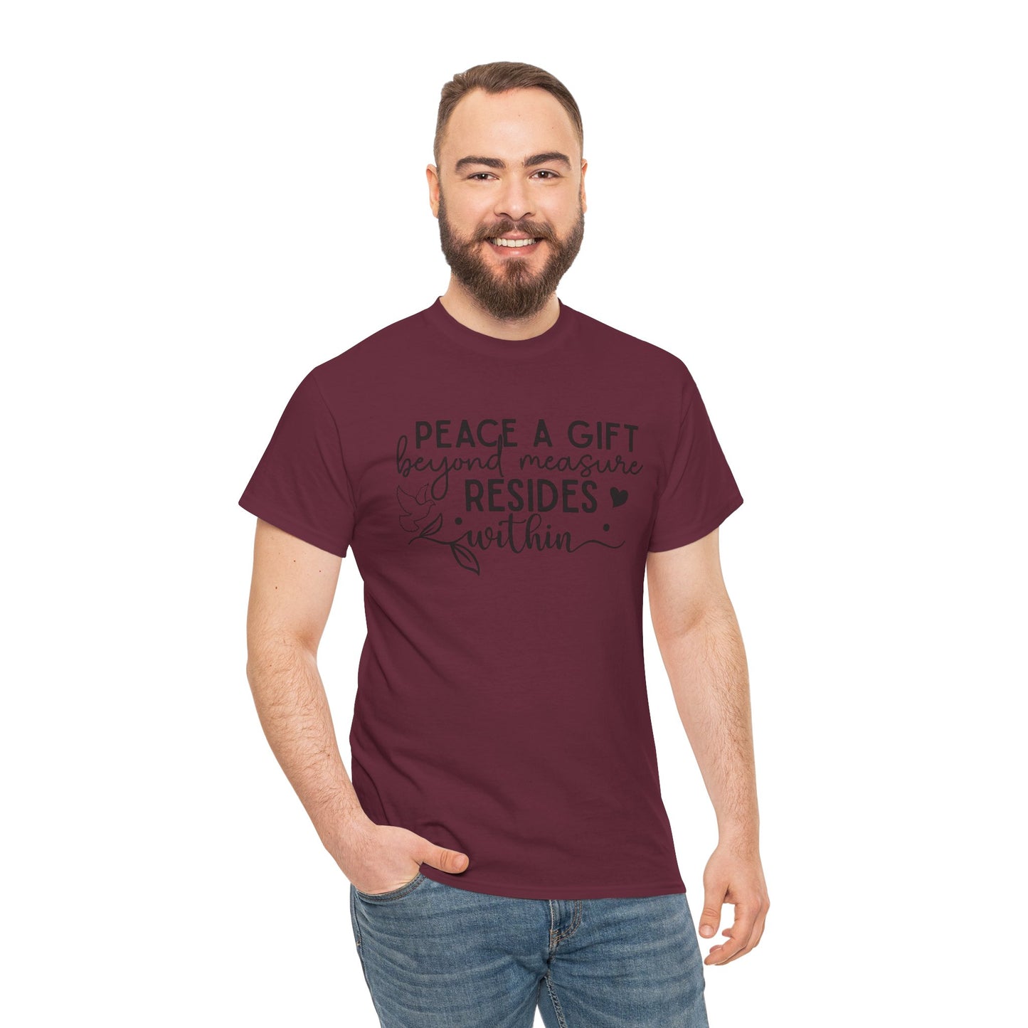Peace A Gift T-Shirt – Inspirational Dove Graphic Tee with “Peace a Gift Beyond Measure Resides Within” Quote