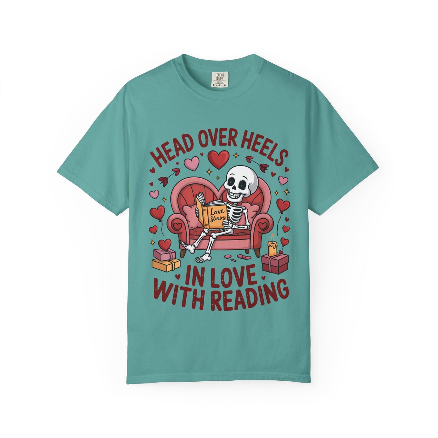 Head Over Heels In Love With Reading Skeleton T-Shirt | Book Lover Gift | Bookworm Shirt | Reading Lover Tee | Librarian Gift | Literary Tee