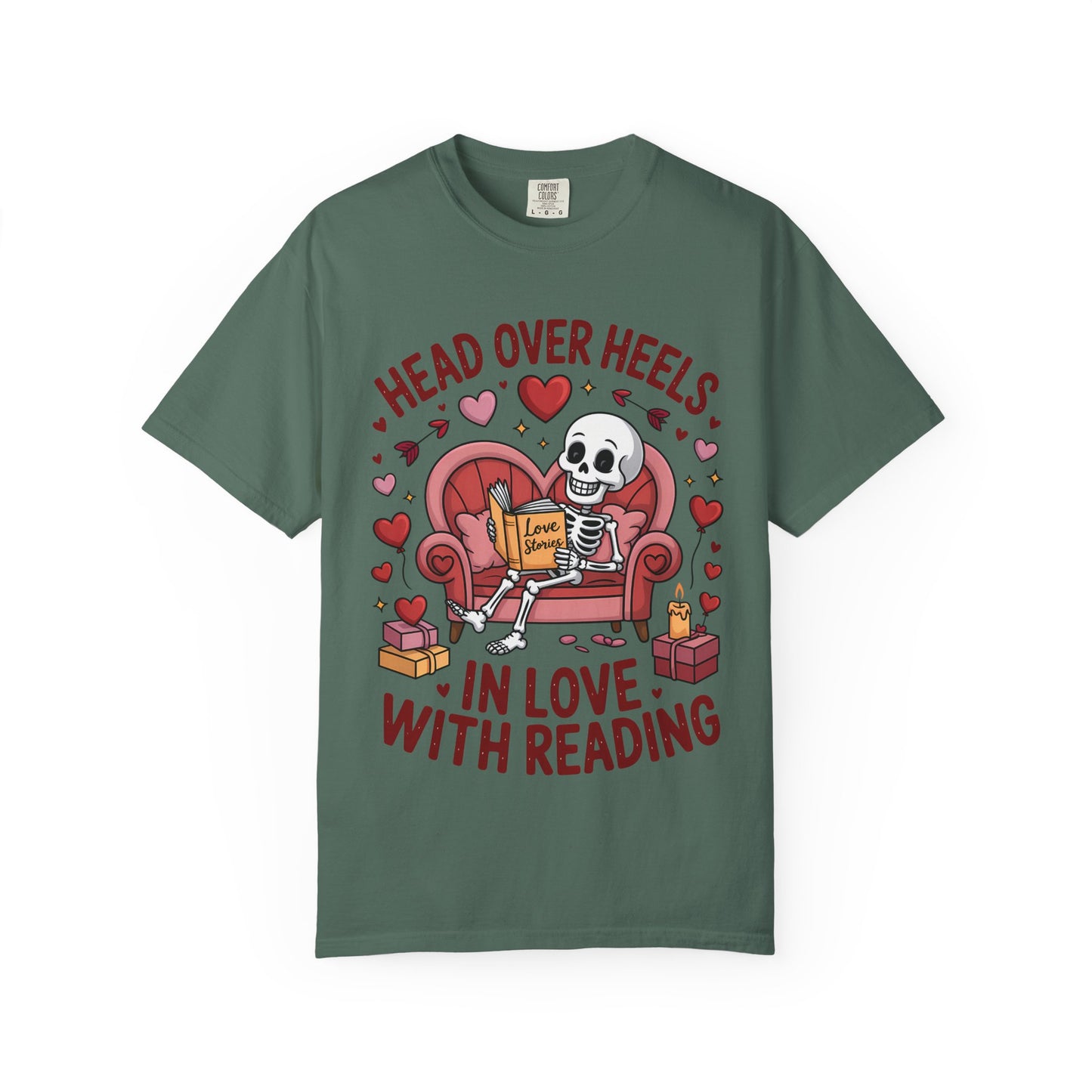 Head Over Heels In Love With Reading Skeleton T-Shirt | Book Lover Gift | Bookworm Shirt | Reading Lover Tee | Librarian Gift | Literary Tee