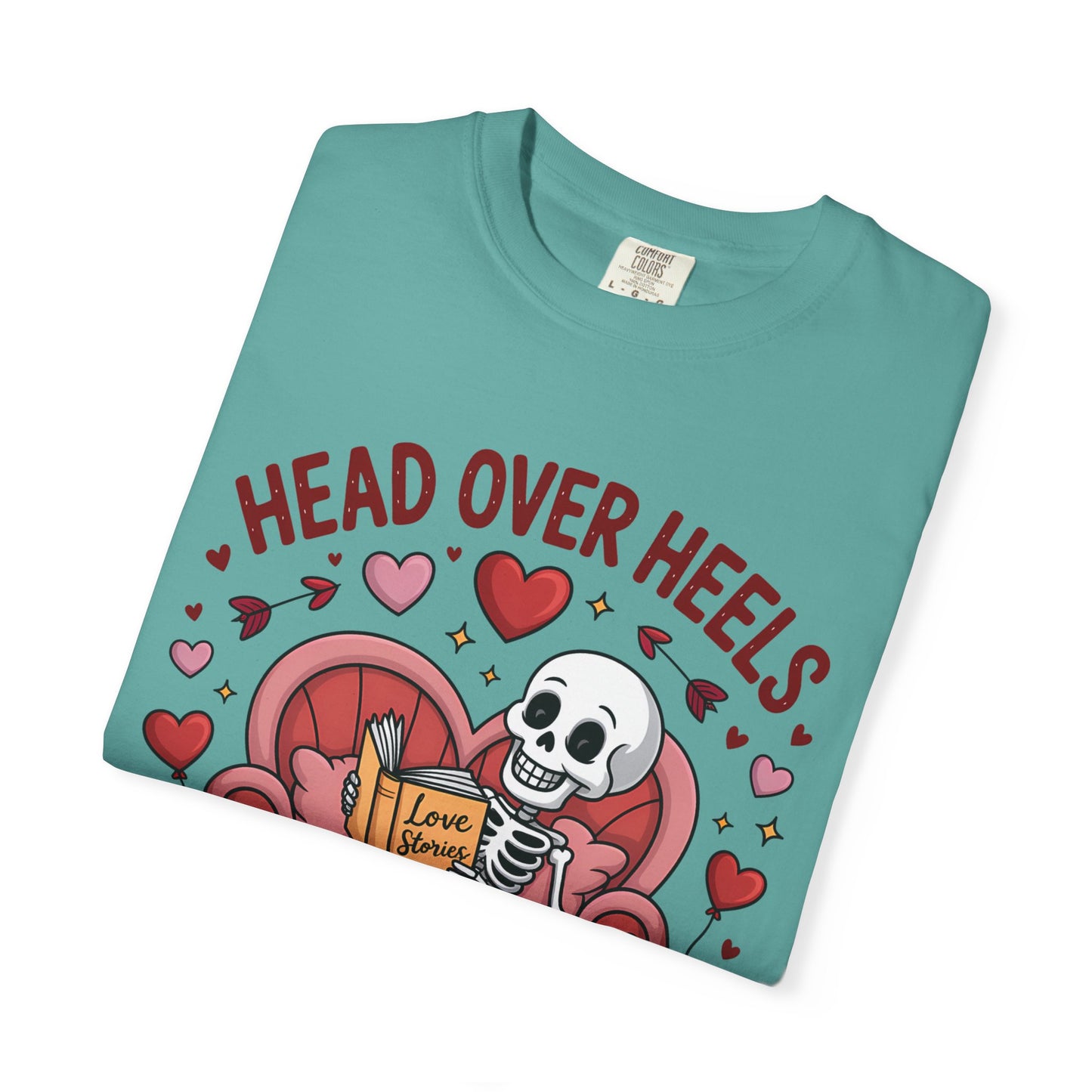 Head Over Heels In Love With Reading Skeleton T-Shirt | Book Lover Gift | Bookworm Shirt | Reading Lover Tee | Librarian Gift | Literary Tee