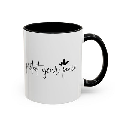 Protect Your Peace Accent Coffee Mug | Inspirational Ceramic Mug 11oz 15oz | Mental Health Gift | Self Care Coffee Cup | Mindfulness Mug