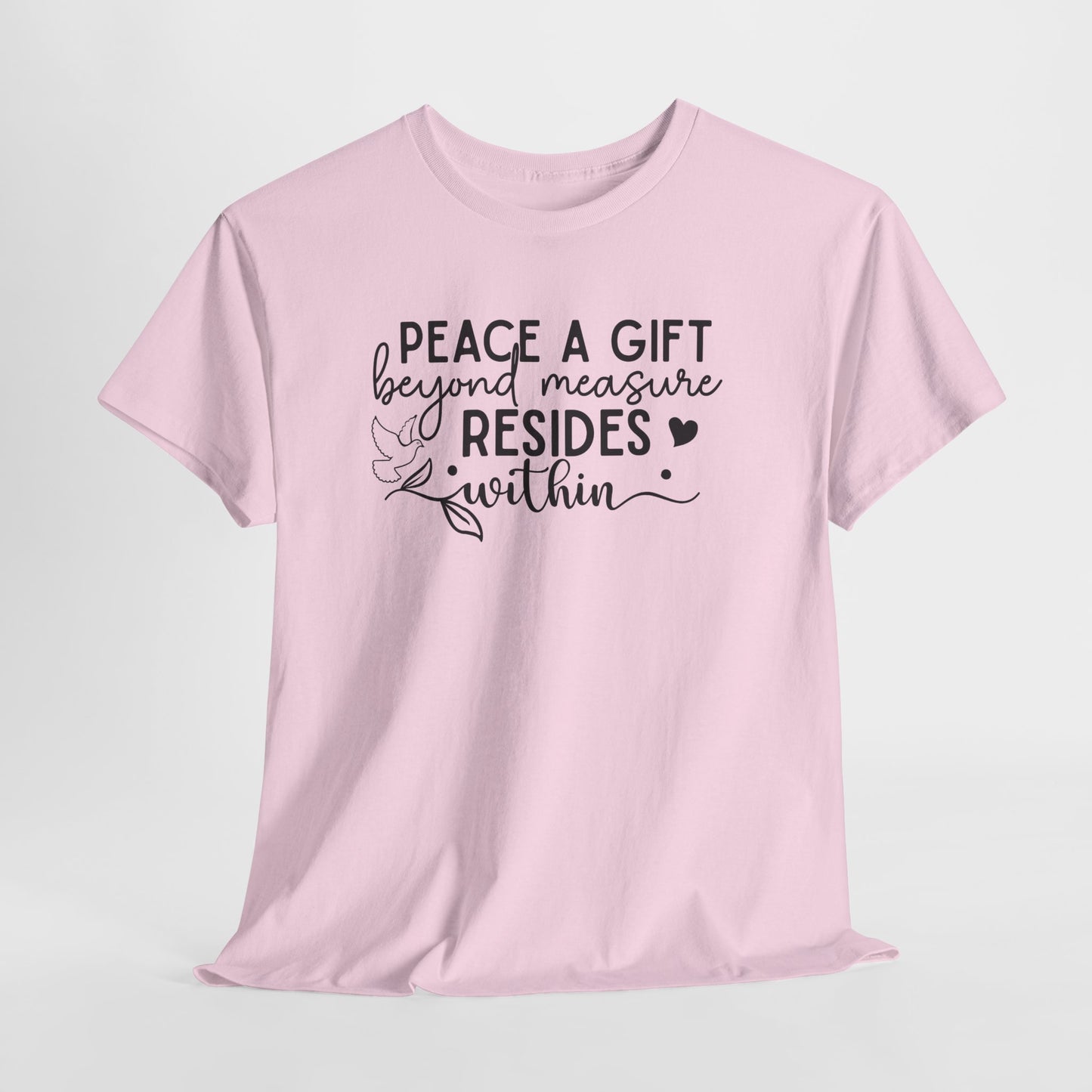 Peace A Gift T-Shirt – Inspirational Dove Graphic Tee with “Peace a Gift Beyond Measure Resides Within” Quote