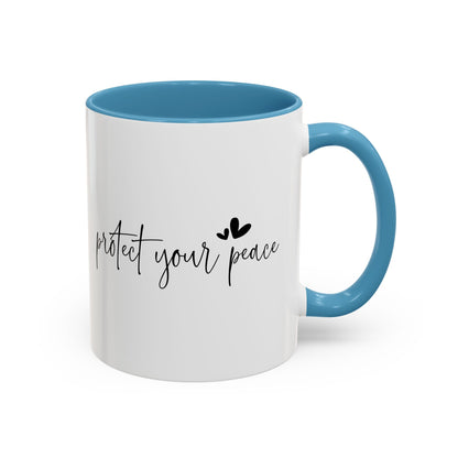Protect Your Peace Accent Coffee Mug | Inspirational Ceramic Mug 11oz 15oz | Mental Health Gift | Self Care Coffee Cup | Mindfulness Mug